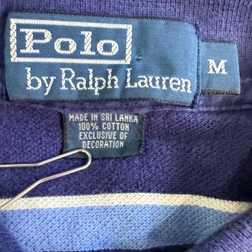 Polo‎ Ralph Lauren Polo Shirt Men M Blue Striped Cotton Short Sleeve Pony Golf